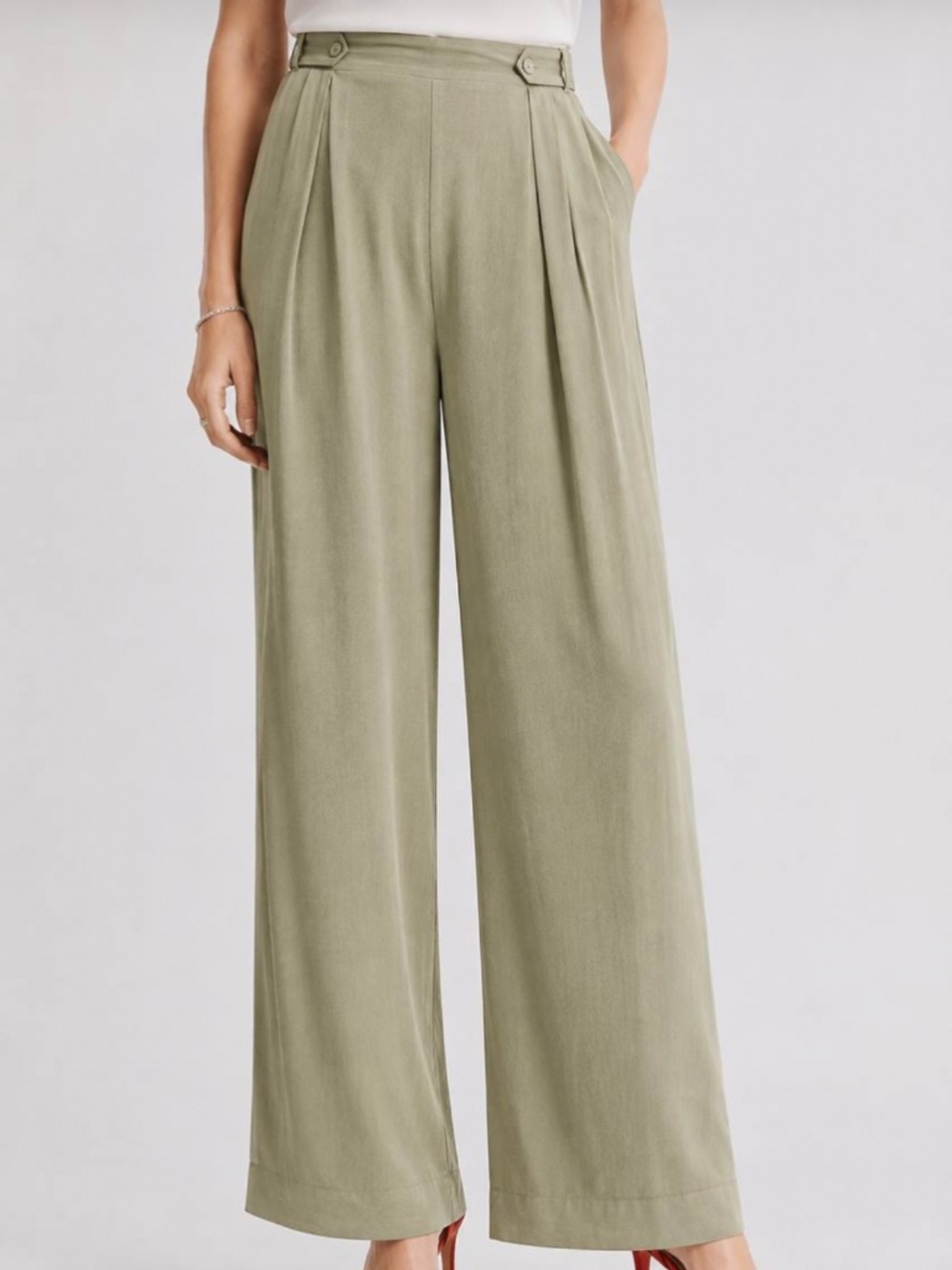Max Studio London L Woman’s Cream Beige Wide Leg Pleated Pull On Pants High Rise